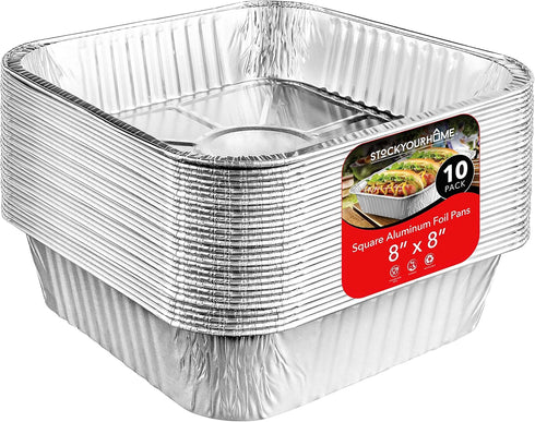 8x8 Foil Pans (10 Pack) 8 Inch Square Aluminum Pans - Foil Pans - Disposable Food Containers Great for Baking Cake, Cooking, Heating, Storing, Pre...