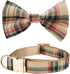 Scottish Tartan Bowtie Dog Collar with Detachable Bow Tie - Beige Plaid Dog Collar With Bowtie For Dogs And Puppies - Bowtie Dog Collar With Check...