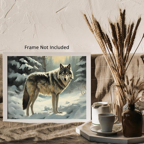 Posterizer 1 pcs-gray wolf in snowy wintery nature-oil painting style 1-Art for Animal Lovers-Landscape & Nature Art-Decor for Home & Office- unfr...