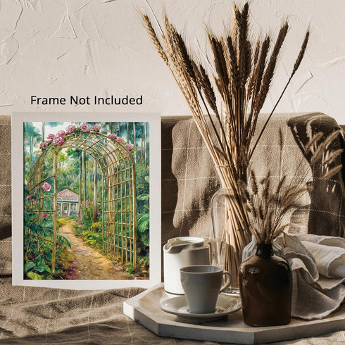 Posterizer 1 pcs-watercolor painting style-tranquil floral village backyard 2-Collectibles & Fine Art-Landscape & Nature Art- Gift for Men Women E...