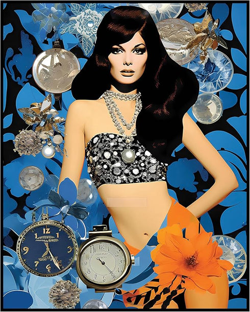 Posterizer 1 pcs-vintage woman with dimaons collage-Retro Art-Abstract & Modern Art-Gift for Art Lovers- UNFRAMED Wall Art...