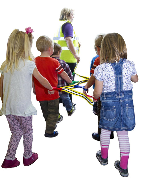 Grab & Go Children's Walking Rope (6 child). Teacher Designed. Extra Safety Feature on Handles. Strong Fabric & Heavy Duty Stitching. Includes Lea...
