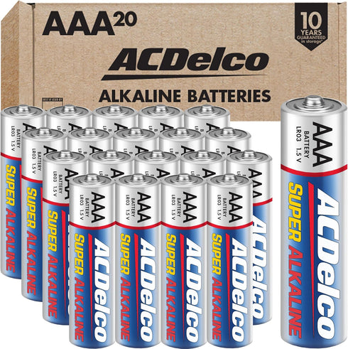 ACDelco 20-Count Triple AAA Batteries, Maximum Power Super Alkaline Battery for Home and Office, 10-Year Shelf Life, Reclosable Packaging...