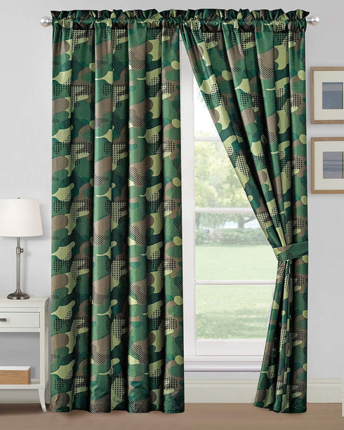 WPM Kids Collection Bedding 4 Piece Military Green Curtain Set with 2 Panel and tiebacks Boys Army Green Desert Camouflage Uniform Design(Camoufla...