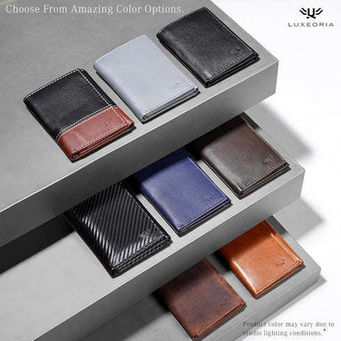 LUXEORIA Leather Wallet for Men, Handcrafted Genuine Leather Travel Wallet, Minimalist Mens Slim Trifold Wallet, Anti-Theft RFID Blocking Wallet f...