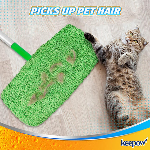 KEEPOW Reusable Microfiber Mop Pads for Swiffer Sweeper Mop, Washable Wet Pad Refills for Wet & Dry Use, Microfiber Dry Sweeping Cloths for Hardwo...