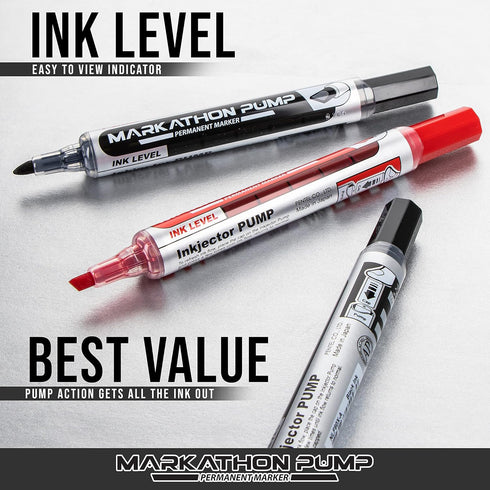 Pentel Markathon Pump Permanent Marker, Chisel Tip, Black Ink, 4 Pack (NLF60XBP4A)...