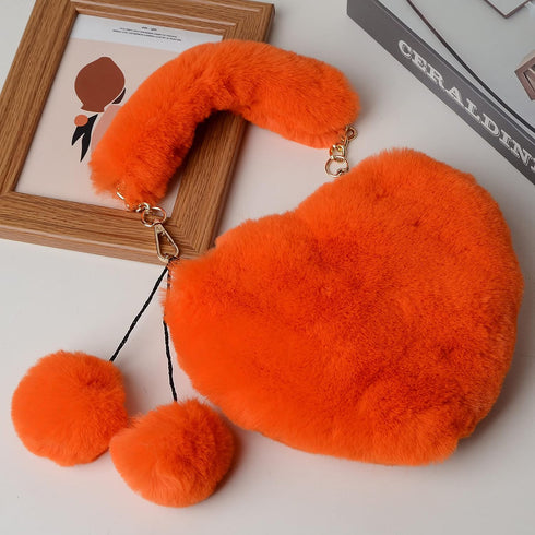 Rejolly Furry Purse for Girls Heart Shaped Fluffy Faux Fur Handbag for Women Soft Small Shoulder Bag Clutch Purse...