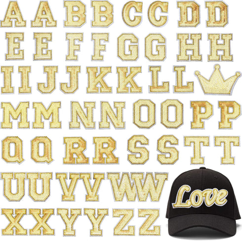 54 Pieces Iron on Sequin Letters Alphabet Patches Iron on Appliques Love Design Sew on Patches Glitter Hotfix for Bag Shoes DIY Craft Supplies(Gol...