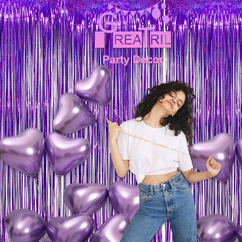 Purple Tinsel Curtain Party Backdrop - GREATRIL Foil Fringe Curtain Party Photo Booth Streamers for Hunters Mermaid Themed Decorations - 1m x 2.5m...