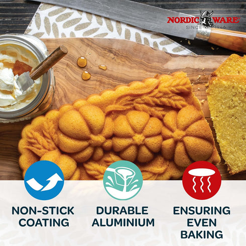 Nordic Ware 93448 Wheat & Pumpkin Cast Loaf Pan, 6 Cup Capacity, Bronze...