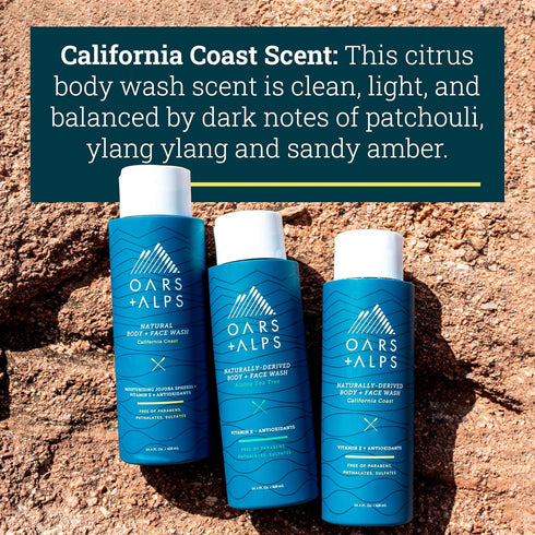 Oars + Alps Men's Moisturizing Body and Face Wash, Skin Care Infused with Vitamin E and Antioxidants, Sulfate Free, California Coast, 1 Pack...
