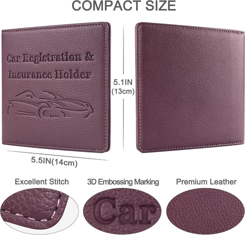 Car Registration and Insurance Holder, Premium PU Leather Vehicle Glove Box Car Organizer Men Women Wallet Accessories Case for ID, Driver's Licen...