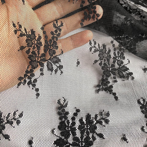 Lace Realm Black Lace Fabric, 60 Inches Fabric Lace for Wedding Dress,Fashion, Crafts, Decorations Lace Trim Fabric 60” Width (A8133 Black, 1 Yard...