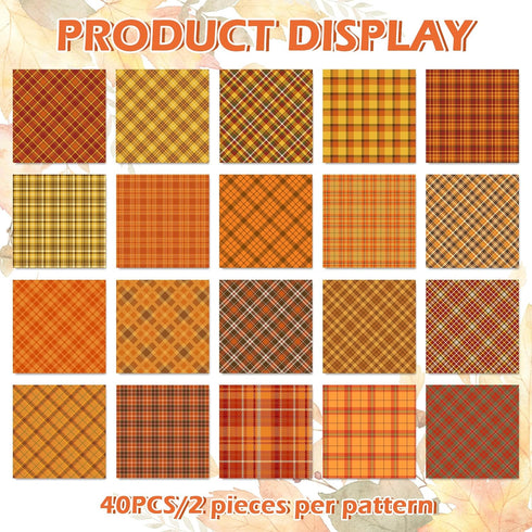 40Pcs Fall Cotton Fabric Bundles Orange Yellow Buffalo Plaid Fat Quarters Autumn Thanksgiving Quilting Patchwork for DIY Craft Home Party Decor, 1...