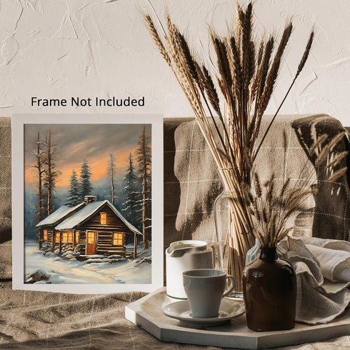 Posterizer 1 pcs-old farm house in snowy winter nature-in oil painting style-18-Landscape & Nature Art-Living Room Bedroom Decor- unframed wall ar...