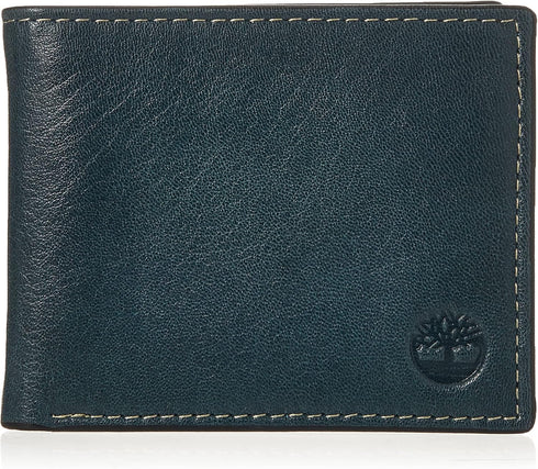 Timberland mens Leather Wallet With Attached Flip Pocket, Navy (Fine Break), One Size...