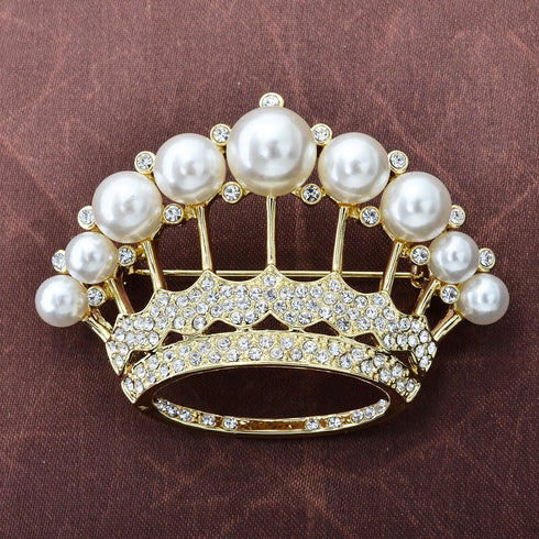 Princess Queen Crown Brass Micro Pave Cubic Zirconia Brooch Pin Jewelry for Women Bridal Wedding Gifts...