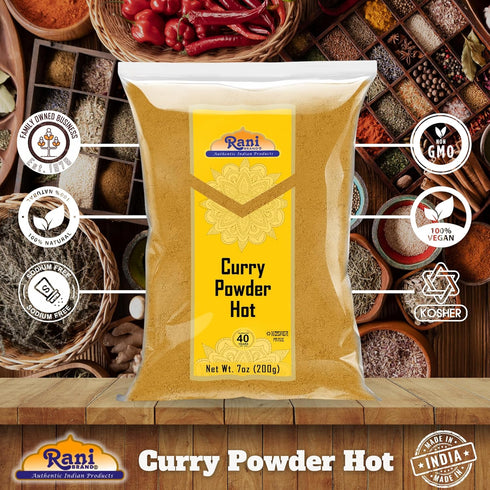 Rani Curry Powder Hot (11-Spice Authentic Indian Blend) 7oz (200g) ~ All Natural | Salt-Free | Vegan | No Colors | Gluten Friendly | NON-GMO | Kos...