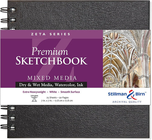 Stillman & Birn Zeta Series Wirebound Sketchbook, 7" x 7", 270 GSM (Extra Heavyweight), White Paper, Smooth Surface...