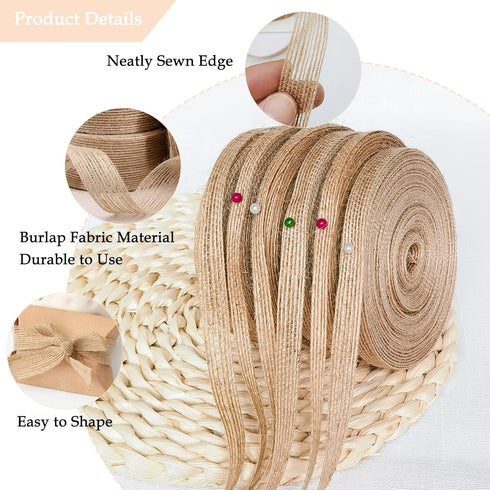 65 Yards Jute Burlap Ribbons 3/8" 1/4" Natural Jute Craft Fabric Ribbons, Rustic Linen Gift Wrapping Ribbons for Wedding Home Tree Decoration DIY ...