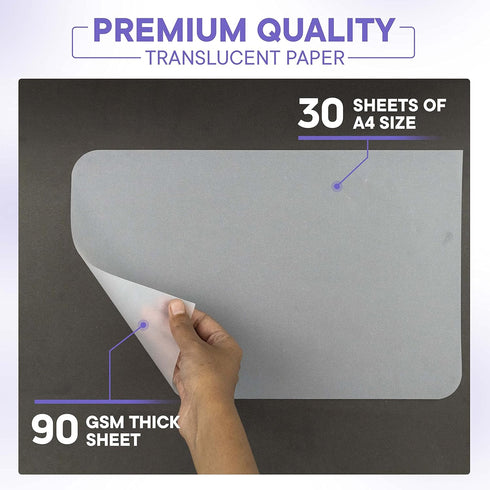 Xulmar Tracing Paper A4 90 GSM - Pack of 30 Sheets Tracing Paper for Sewing Patterns, Drawing Overlays & Sketching on Art Paper & Sketch Book...