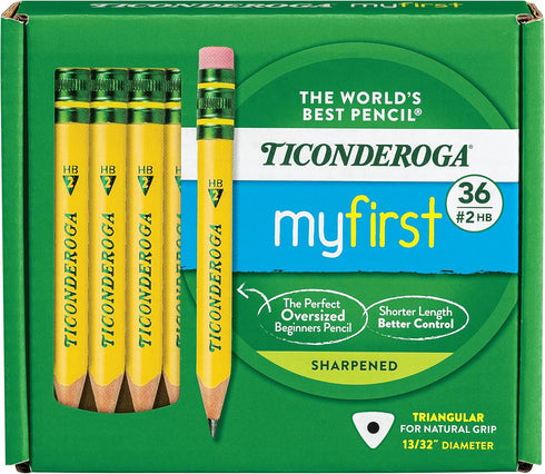 Ticonderoga My First Short Triangular Wood-Cased Pencils, 2 HB Soft, Yellow, 36 Count...