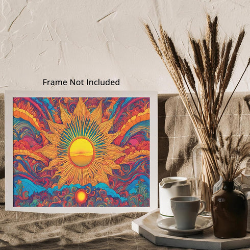 Posterizer 1 pcs- psychedelic funky hippie colorful sun 2-Fantasy & Fiction Art-Retro Art- Living Room Bedroom Decor- unframed wall art...