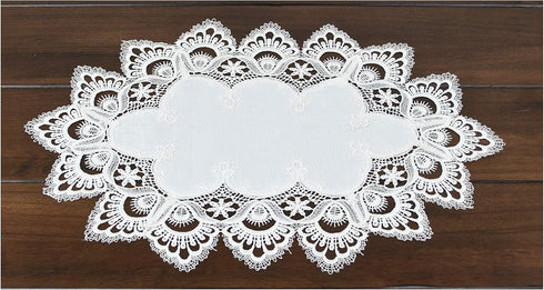 White European Lace and Antique Jacquard Fabric Peacock Tail Lace Place mat, Doily, End Table Cover (13Wx20L)...