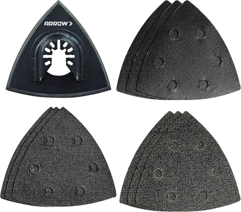Arrow OSCTSV-1 Multipurpose Sanding Kit for Oscillating Tools for Wood and Metal, Universal, Fits Most Multitools, 10-Piece Set Includes Sanding P...