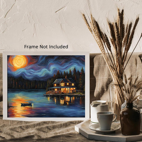 Posterizer 1 pcs- quaint old village-building in nature-night sky 8-Landscape & Nature Art-Floral Botanical Art- Decor for Home & Office- unframed...