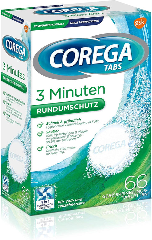 Corega Rapid Denture/Third Teeth Cleaning Sticks, 1x66 Teething Cleaning Tablets - Cleaning in 3 Minutes...