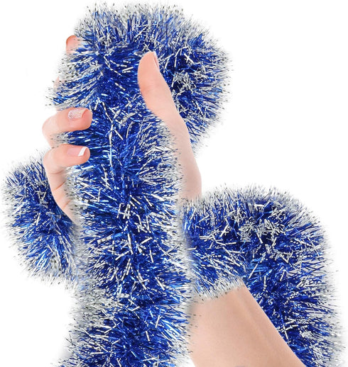 Christmas Tree Royal Blue Frost Tip Tinsel Garland Blue Silver Metallic Streamers Celebrate a Holiday Hanukkah Party Ceiling Hanging Decorations I...