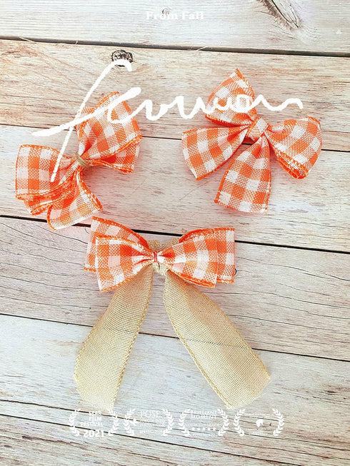 Pumpkin Orange and White Gingham Buffalo Plaid Ribbon? Autumn Thanksgiving Wired Edge Ribbon Halloween Christmas Wrapping Ribbon Wired Craft Decor...
