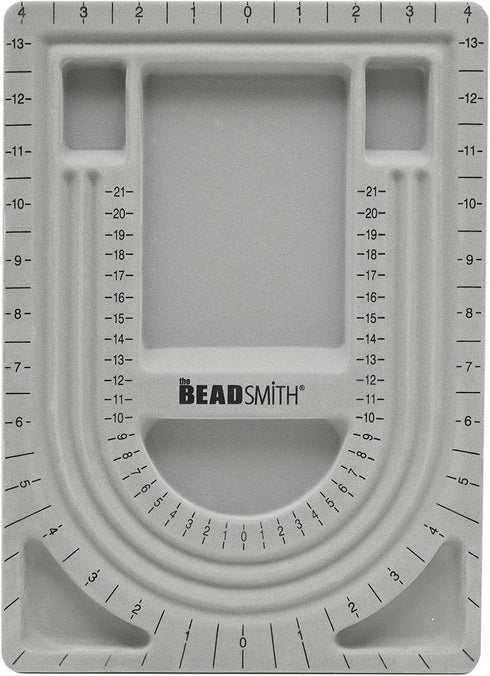 The Beadsmith Bead Board, Grey Flocked, 3 U-Shaped Channels, 6 Recessed Compartments, 9.5 x 13 inches, Design Boards for Creating Bracelets, Neckl...