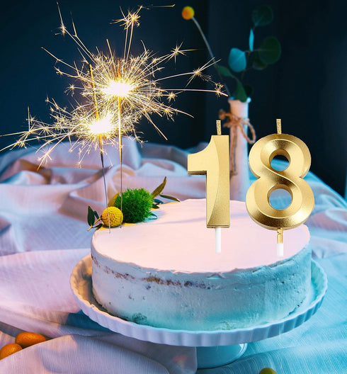 18th Birthday Candles,Gold Number 18 Cake Topper for Birthday Decorations Party Decoration...