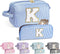 Makeup Bag for Women - Monogram Cute Initial Blue Makeup Bag Cosmetic Toiletry Pouch Make Up Case for Women Her Best Friend Friendship Sister Teac...