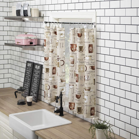 No. 918 Bristol Coffee Shop Semi-Sheer Rod Pocket Kitchen Curtain Valance and Tiers Set, 54" x 24", Ivory Off-White...
