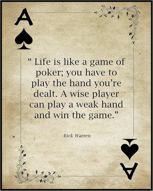 Posterizer 1 pcs-Life is Like a Game of Poker-Rick Warren-Quotes and Poems-Motivational & Inspirational Art-Living Room Bedroom Decor- UNFRAMED Wa...
