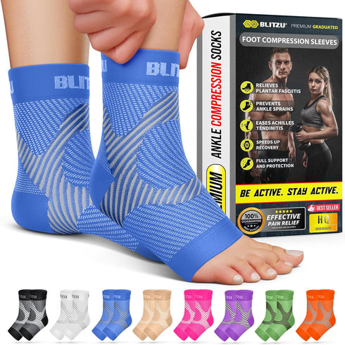 BLITZU Compression Socks for Plantar Fasciitis, Achilles Tendonitis Relief. Ankle Compression Sleeve for Heel Spurs, Foot Swelling, Fatigue & Spra...