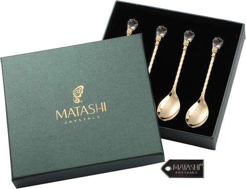 Matashi 24K Gold Plated Crystal Topped Dessert Spoon for Dinner Party Great for Testing Sampling Appetizers Corporate Gifts Christmas Mother's Day...