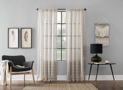 Clean Window Twill Stripe Anti-Dust Allergy/Pet Friendly Anti-Dust Sheer Curtain Panel, 52" x 63, White/Linen...