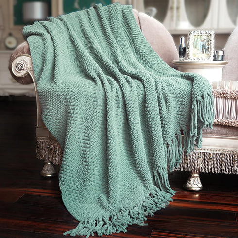 Home Soft Things Throw Blanket Knitted Tweed Throw 50'' x 60'', Silver Blue, Super Soft Cozy Warm Comfortable Breathable Throw for Living Room Cha...