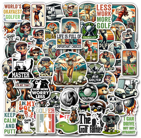 Pack 50 PCS Golf Stickers Print Waterproof Vinyl Decals Items for Golfer Adults Men Women Sports Lovers Labels Decorative Scrapbooking Water Bottl...