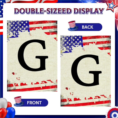 Monogram Letter G Garden Flags, 4th of July Patriotic Memorial Day Garden Flag Decorations 12x18 Inch Double Sided Family Last Name Initial Yard F...