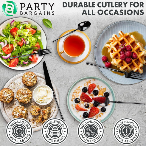 Party Bargains Disposable Plastic Black Cutlery Set, Infinity Modern Design Utensils, 40 Pack: 16 Forks, 8 Knives, 16 Spoons...