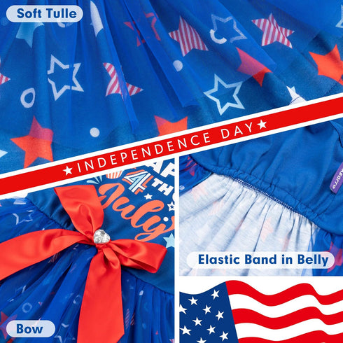 cyeollo 4th of July Dog Dress Dog Clothes Dog Tulle Skirts for Small Dogs Independence Day Holiday Pet Outfits with Bowtie Patriotic Puppy Cats Ap...