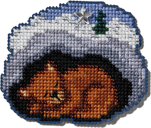 Mill Hill Hi-BEAR-nating Beaded Counted Cross Stitch Ornament Kit 2024 Winter Holiday MH182436, 3" x 3", Multi...