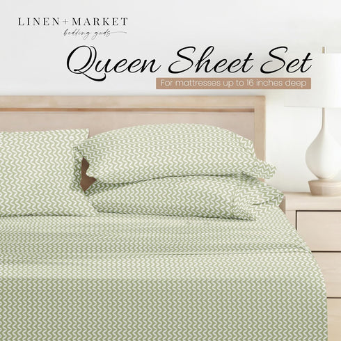 Linen Market Double-Brushed Patterned Microfiber Queen Sheet Set 4 Piece – Oeko-TEX Certified Ultra Soft & Wrinkle-Free - 16" Deep Pocket Sheets -...