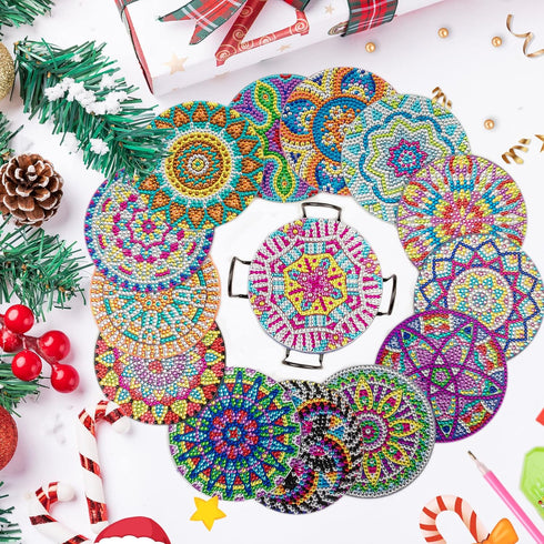 Tontut 18 pcs diamond painting coasters with holder ?DIY diamond art mandala coasters Diamond painting kits for beginners, art craft supplies for ...